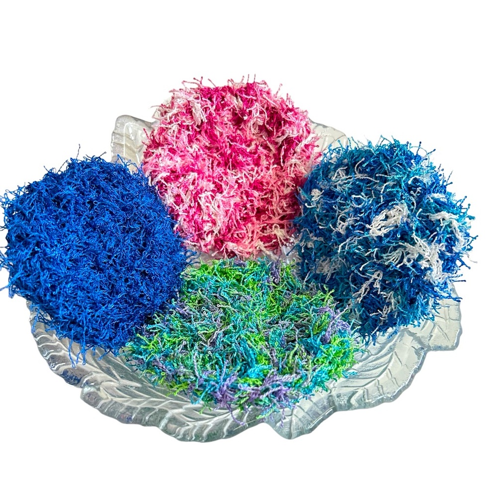 Hand Crafted Spa Exfoliating Four All Purpose Scrubbing Pads Crochet Polyester - Picture 4 of 11